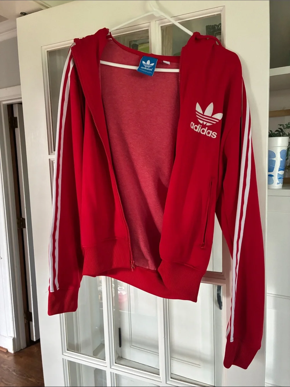 Vintage adidas Red Zip Jacket with White Stripes